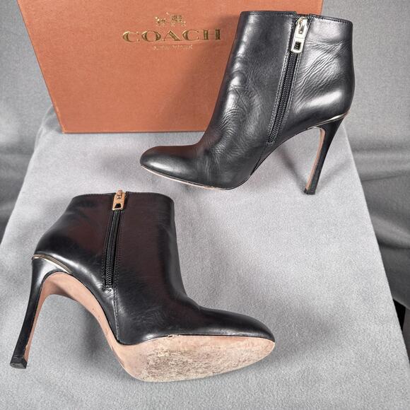 Coach Nila Dress Nappa Boots Womens Size 6.5 Black Leather Ankle Bootie Q6266 - Picture 7 of 12